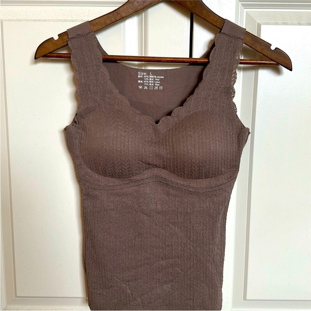 Contrast Lace Warm Fleece Lined Padded Tank Top. Size L.